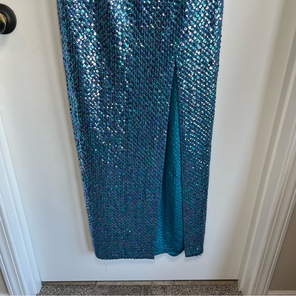 Vintage Niteline Della Roufogali Blue Purple Sequence Formal Prom Maxi Dress, 10 - Picture 3 of 12